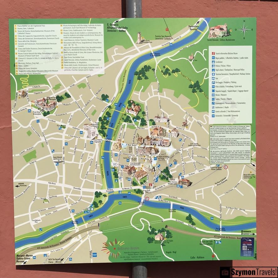 Mapka turystyczna na ulicy w Bolzano
