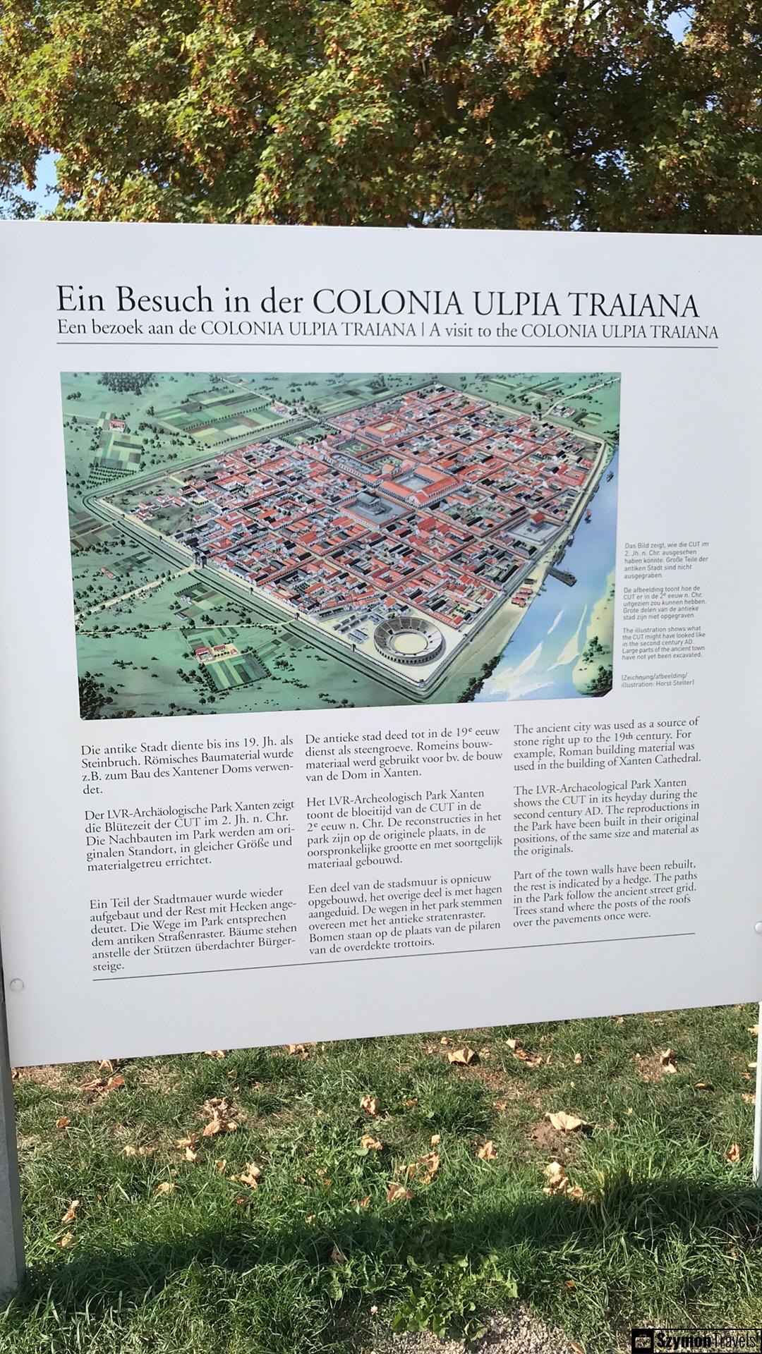 Plan Colonia Ulpia Traiana w Xanten Tablica informacyjna z rekonstrukcją planu Colonia Ulpia Traiana w Xanten