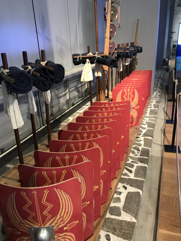 reconstructions of Roman shields in the museum in Xanten