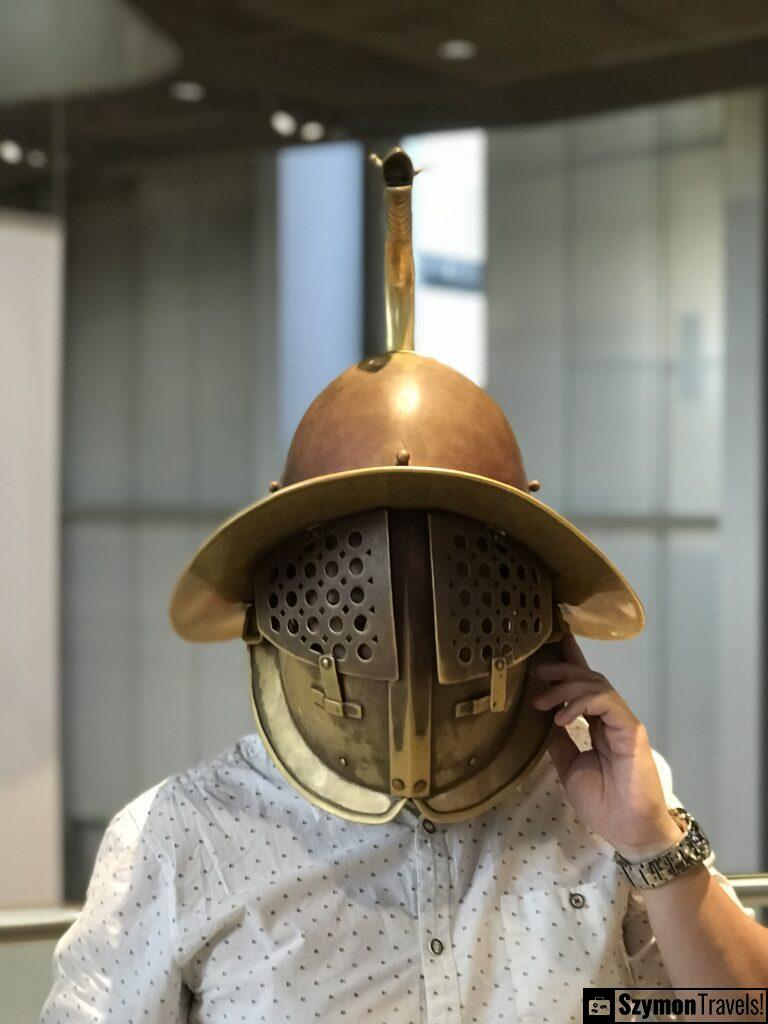 Szymon The Explorer in a Roman Gladiator Helmet 