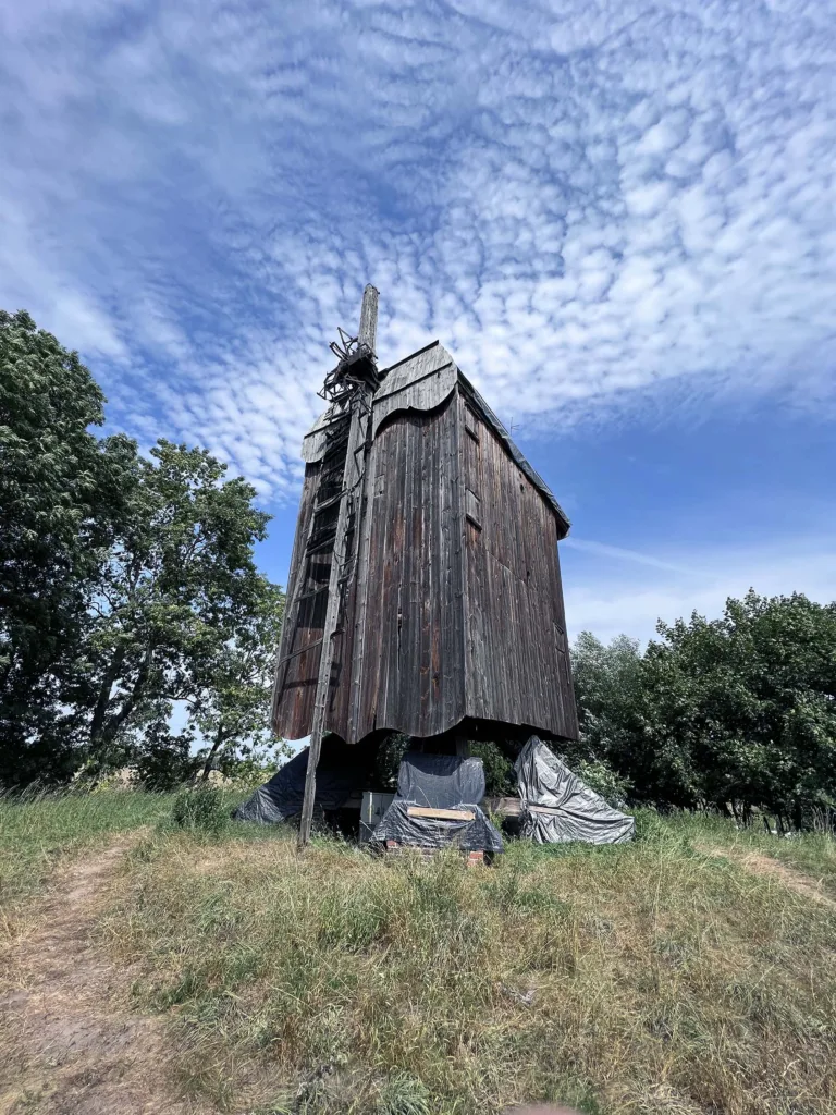 Trestle windmills blades view in Drewnica