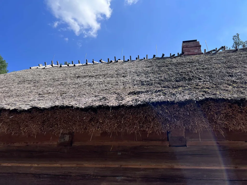 The roof is made of straw/reed