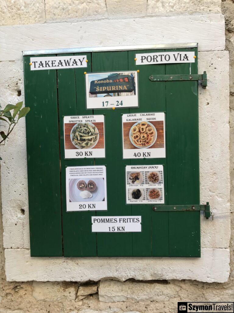 Menu at Konoba Sipurina Primosten