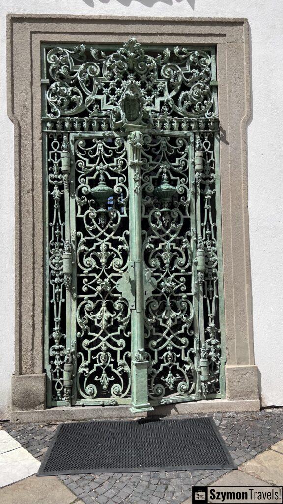 decorated wrought iron door in the courtyard of the Mikulov Castle