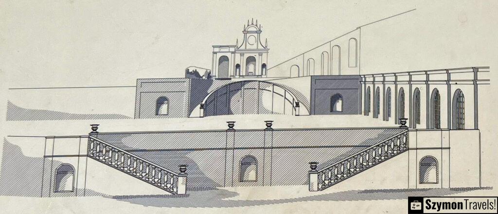 rysunek architektoniczny zamku w Mikulovie widok a