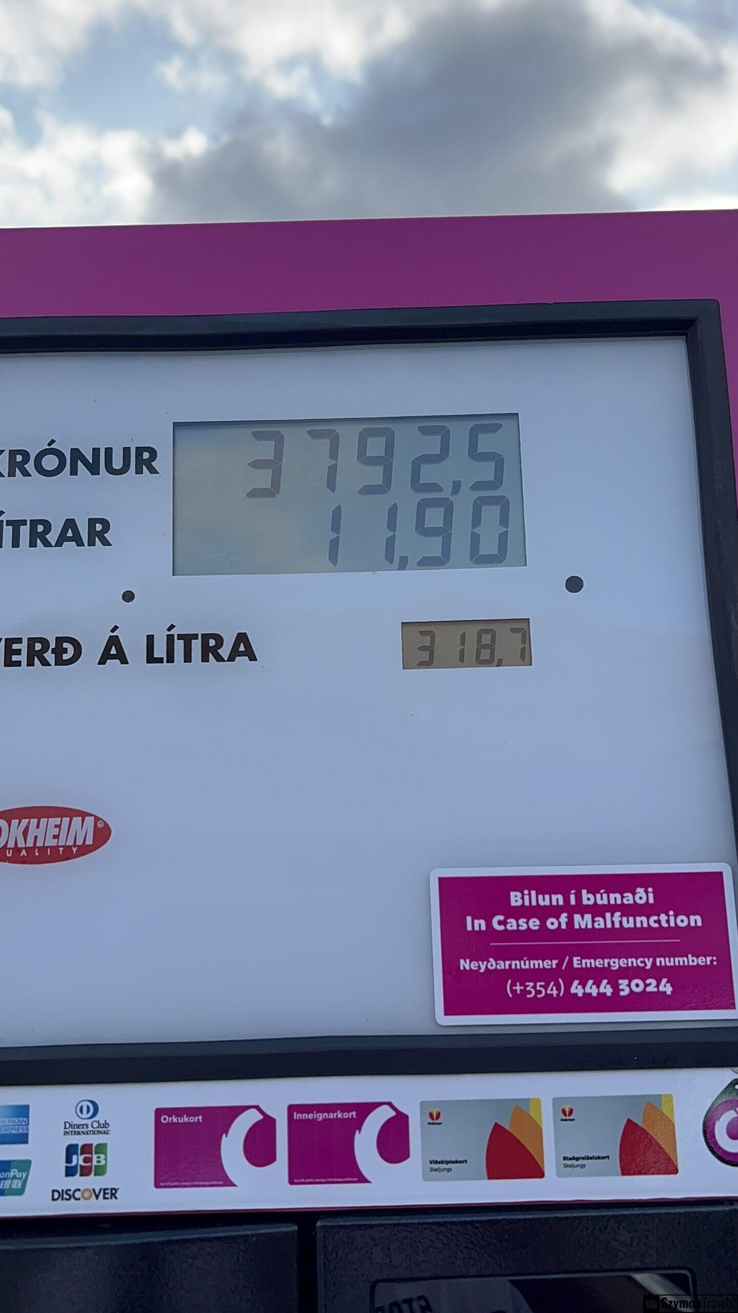 Cena paliwa dystrybutor na Islandii