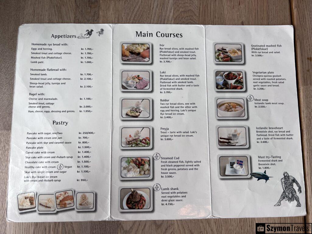 Menu Cafe Loki Reykjavík, Islandia Menu Cafe Loki Reykjavík, Islandia