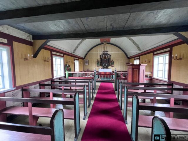 Wnętrze Kościoła na framie wikingów w Keldur, Isandia