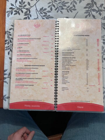 Menu z Restauracji u Slovana, Náchod , Czechy. Menu z Restauracji u Slovana, Náchod , Czechy.