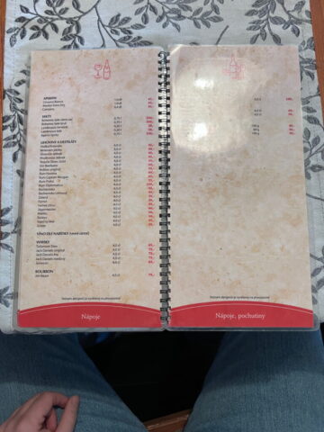 Menu z Restauracji u Slovana, Náchod , Czechy. Menu z Restauracji u Slovana, Náchod , Czechy.