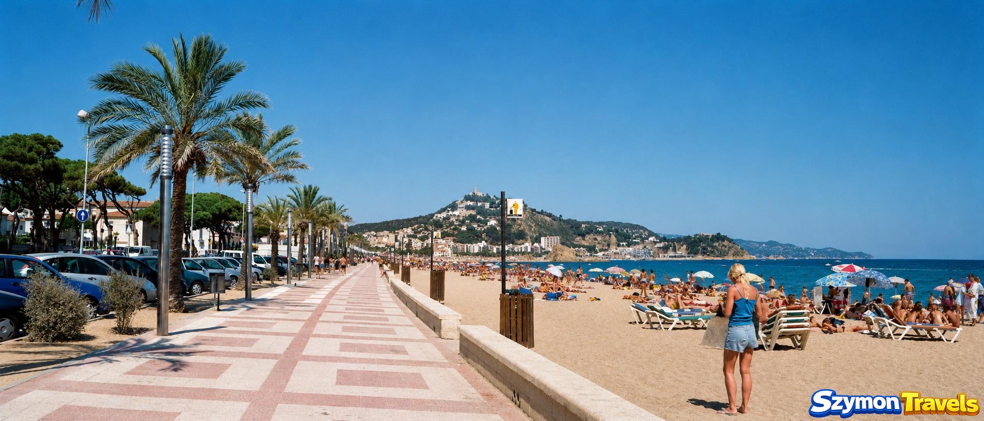 Promenada i szeroka plaża w Lloret de Mar podczas samotnego pobytu pod namiotem w 2001 roku