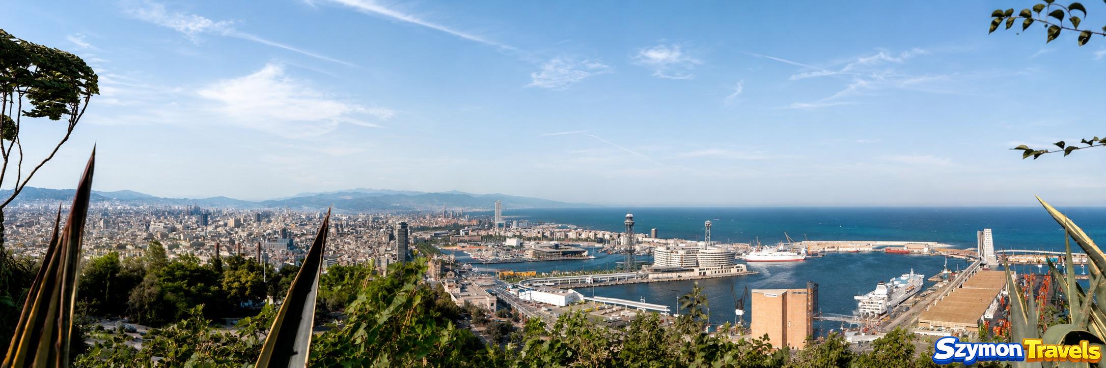 Panorama Barcelony i jej portu widziana ze wzgórza Montjuïc podczas jednodniowej wizyty w 2001 roku