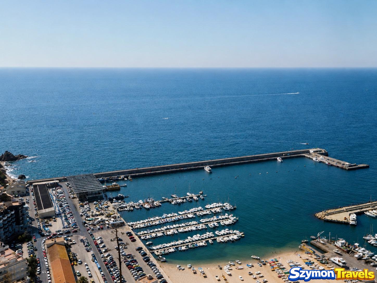 Port w Blanes widziany z wysokości Castell de Sant Joan podczas samotnej wyprawy na Costa Brava w 2001 roku