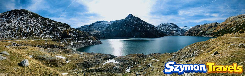 Panorama Kölnbreinspeicher przy Kölnbrein Dam Panorama zbiornika Kölnbreinspeicher i gór przy Kölnbrein Dam