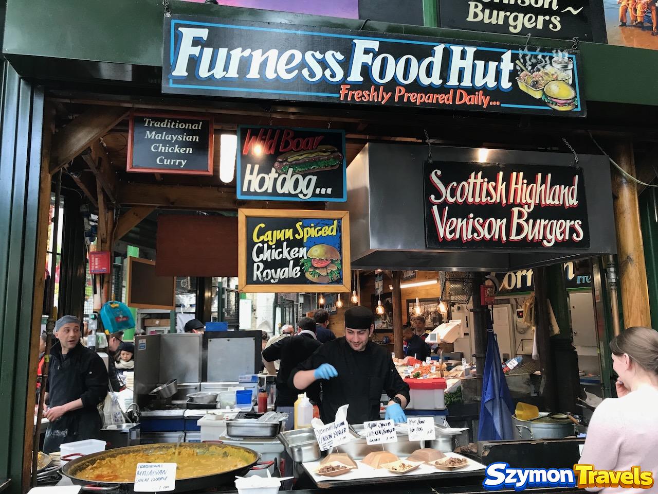 Furness Food Hut z burgerami z jelenia, hot dogami z dzika i curry na Borough Market