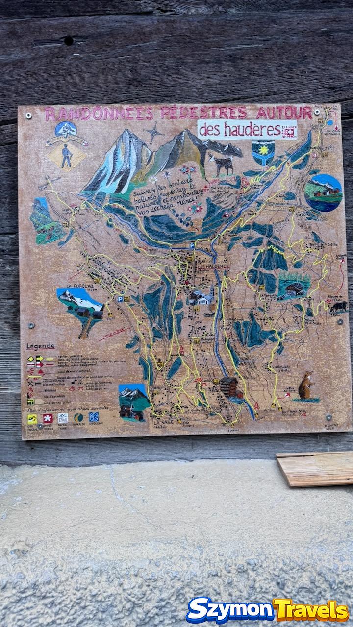 Mapa pieszych wędrówek wokół Les Haudères w Val d’Hérens
