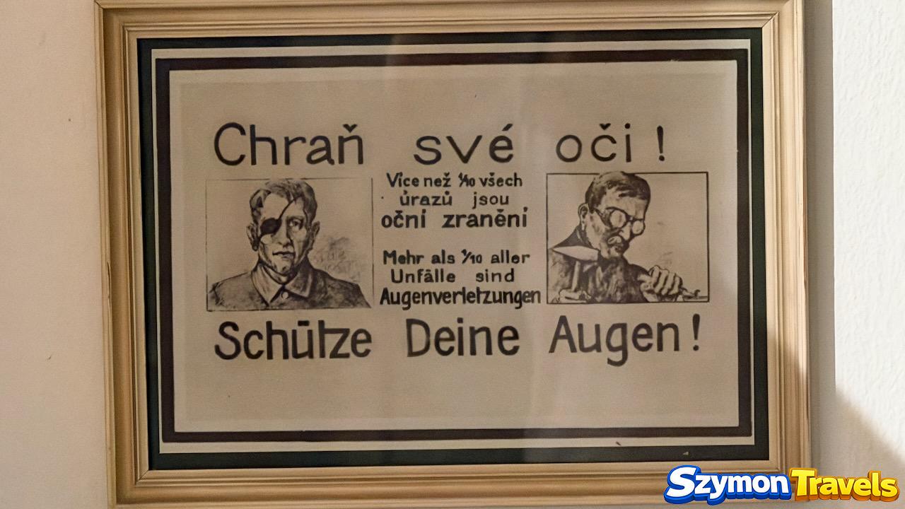Historyczny czesko-niemiecki plakat BHP Chroń swoje oczy