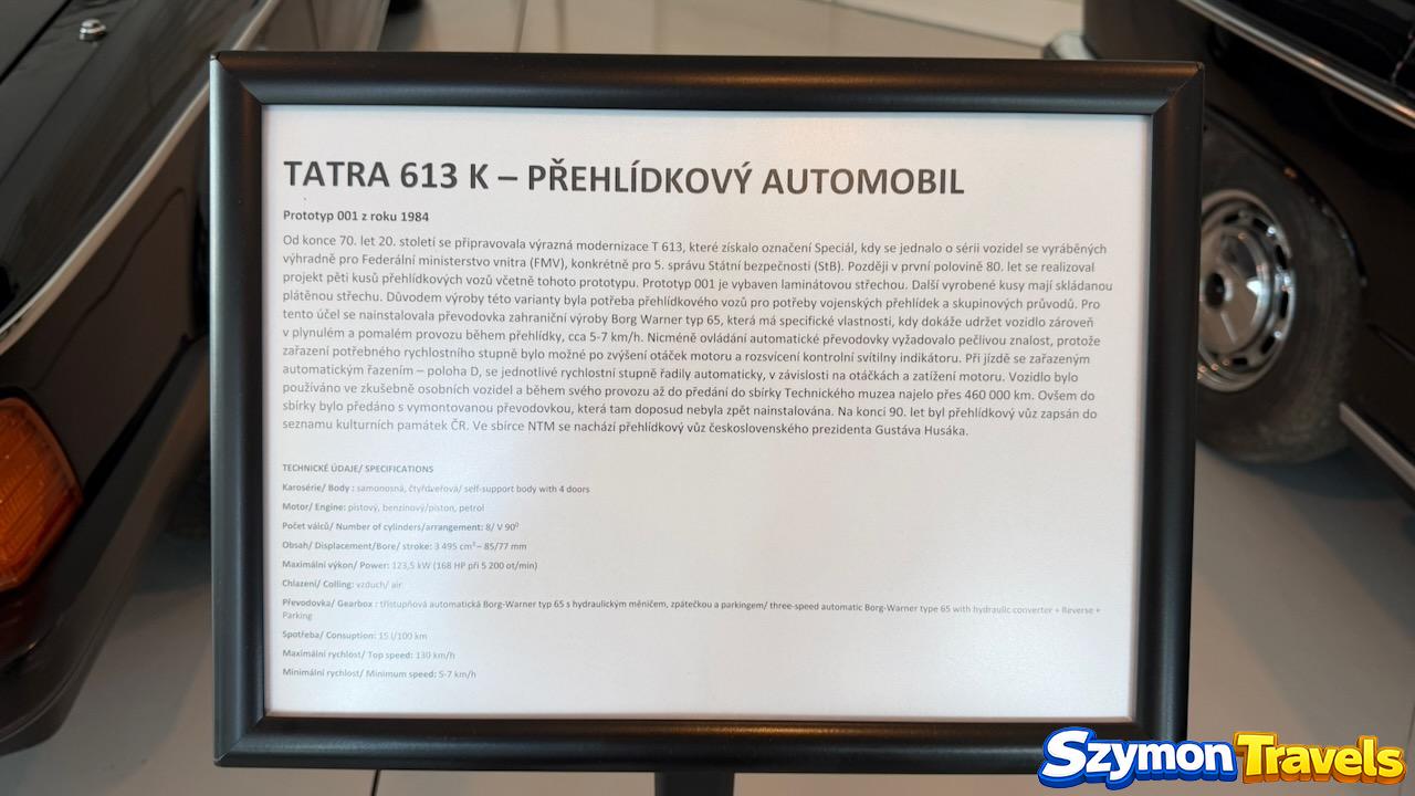 Tablica informacyjna Tatry 613 K samochodu paradnego