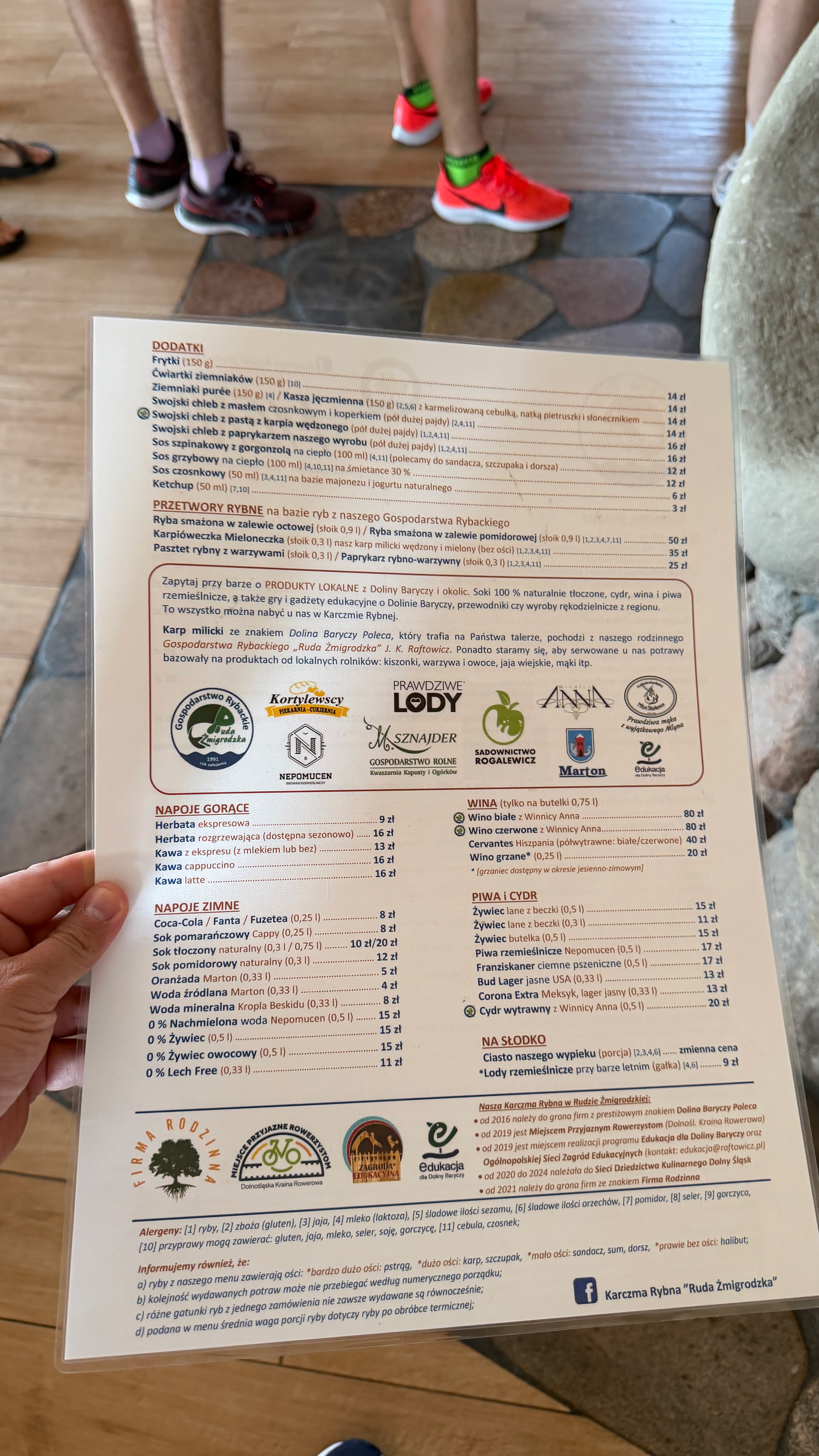 Druga strona menu Karczmy Rybnej w Rudzie Żmigrodzkiej