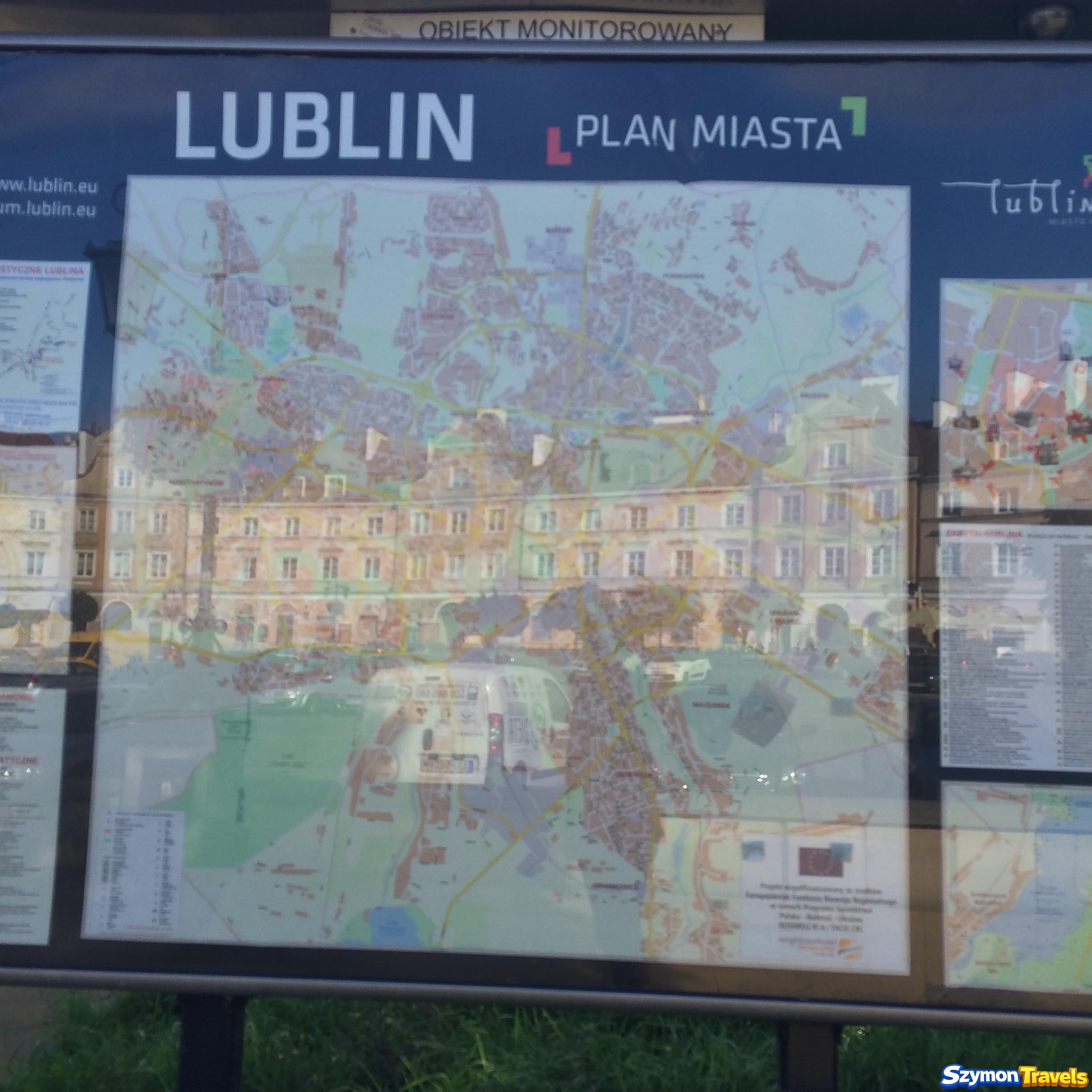 Plan miasta Lublin sfotografowany podczas rodzinnego zwiedzania historycznego centrum