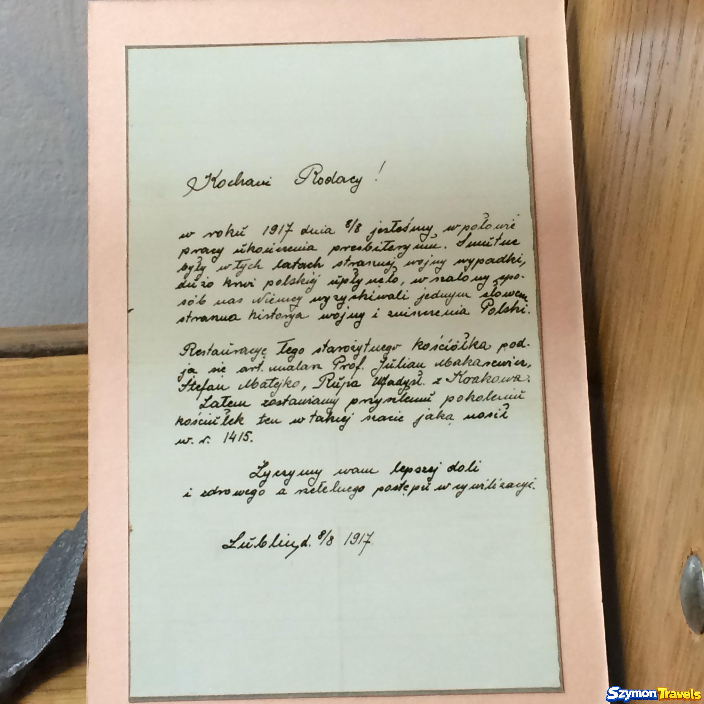 Dokument z 1917 roku związany z pracami przy zabytkowym wnętrzu w Lublinie