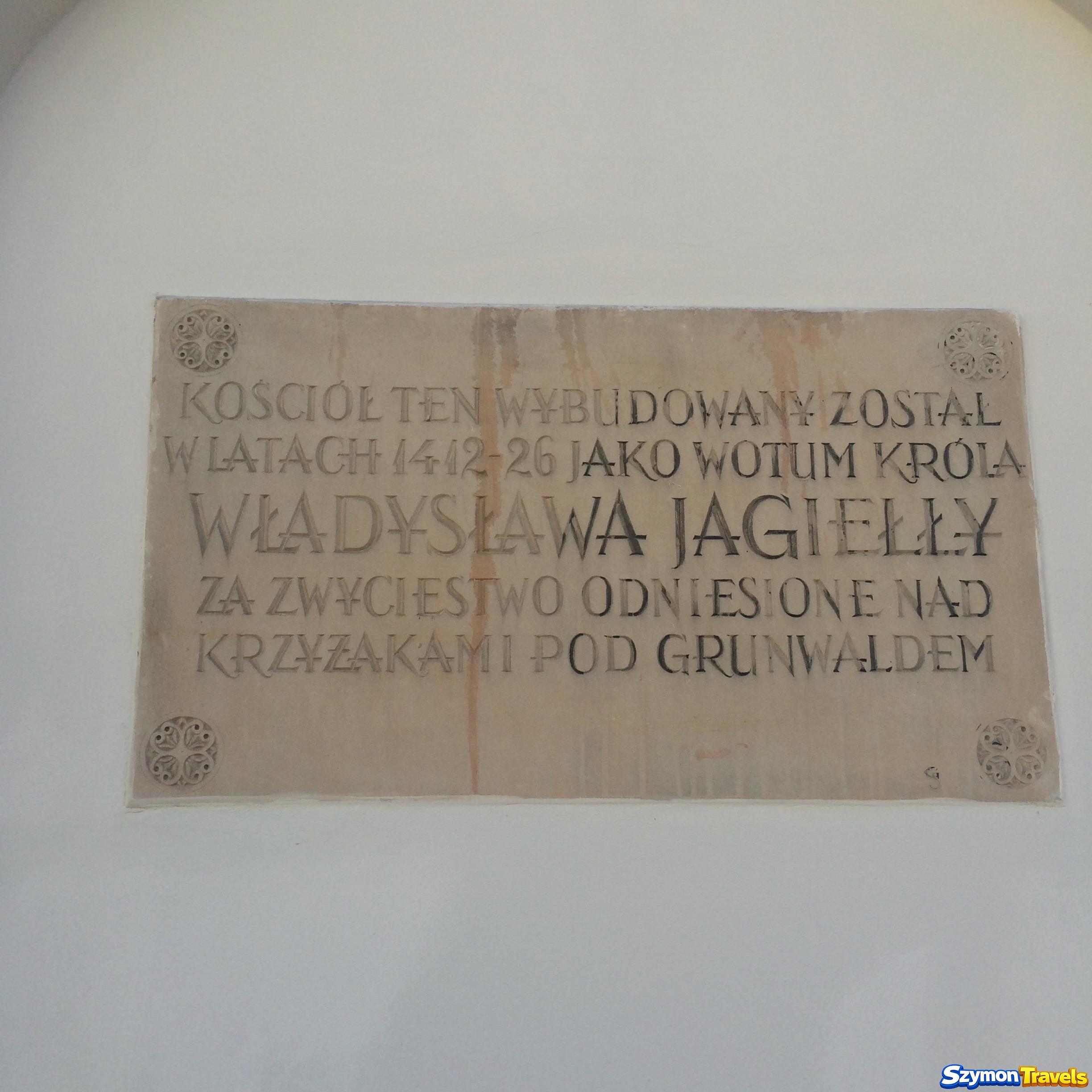 Kamienna tablica na kościele pobrygidkowskim informująca o fundacji Władysława Jagiełły w latach 1412–1426