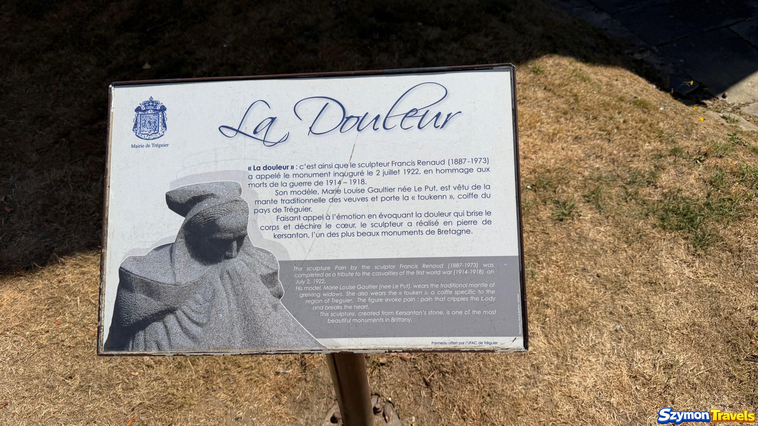La Douleur w Tréguier Tablica opisująca pomnik La Douleur w Tréguier