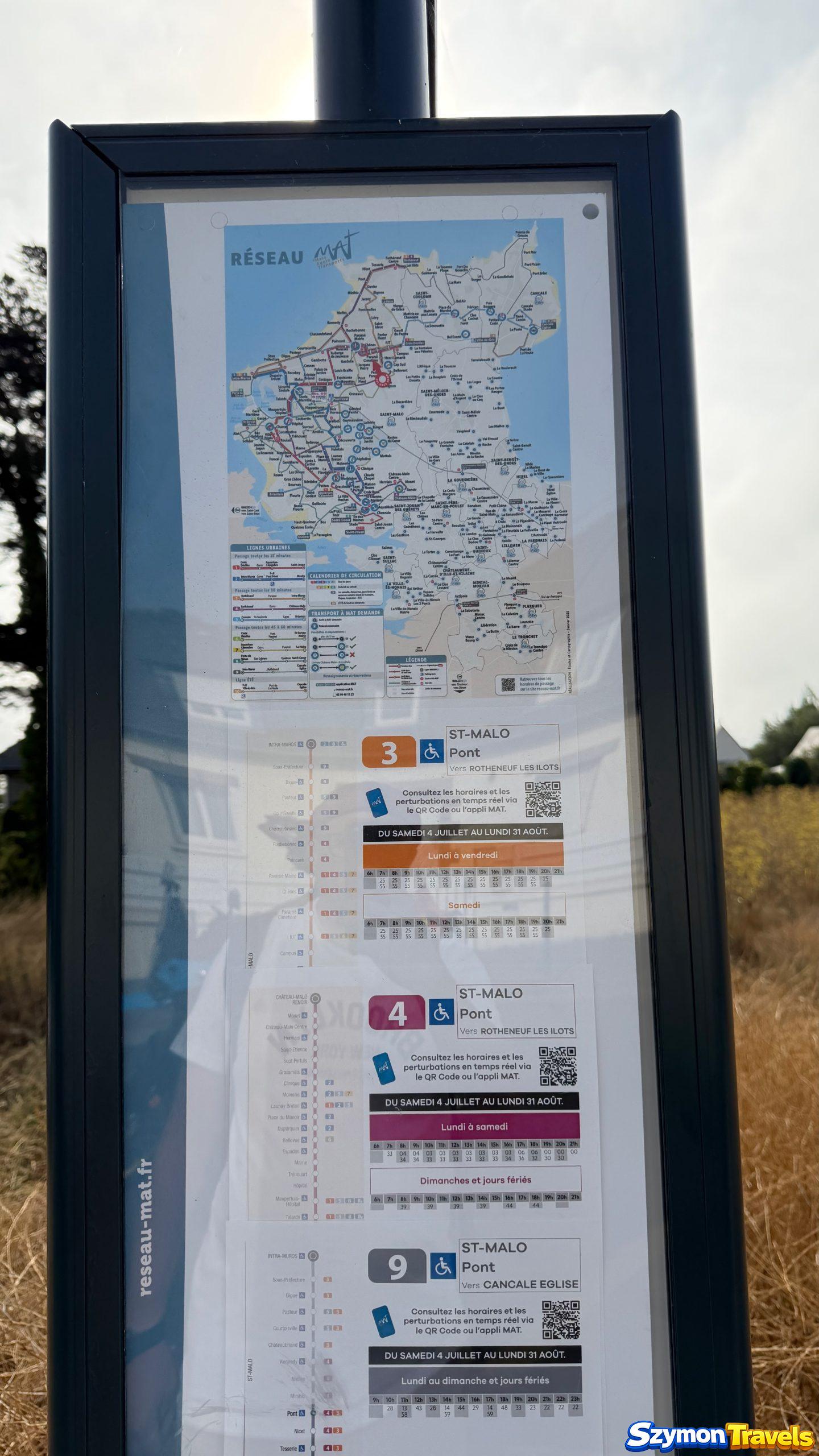 Przystanek Pont z letnim rozkładem autobusów 3, 4 i 9